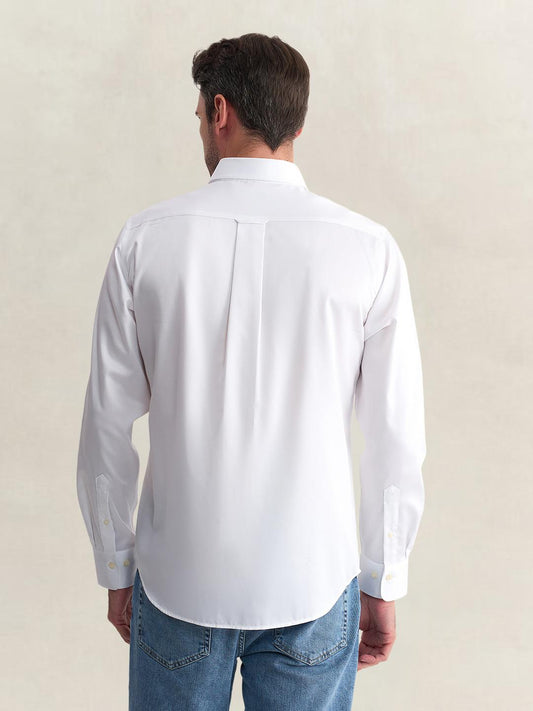 Gant Men White Regular Fit Solid Sateen Shirt
