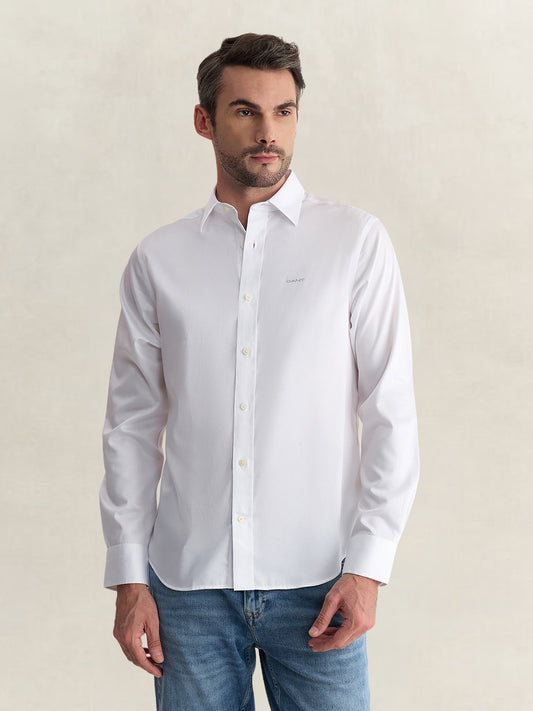 Gant Men White Regular Fit Solid Sateen Shirt