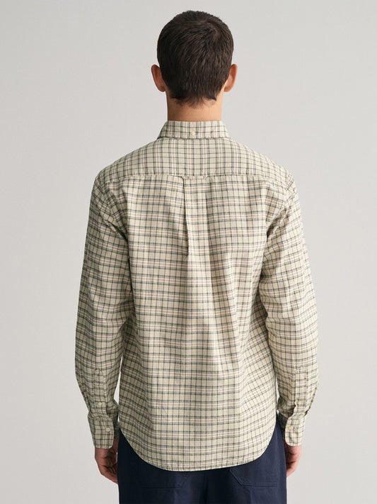GANT Men Beige Checked Regular Fit Cotton Oxford  Shirt