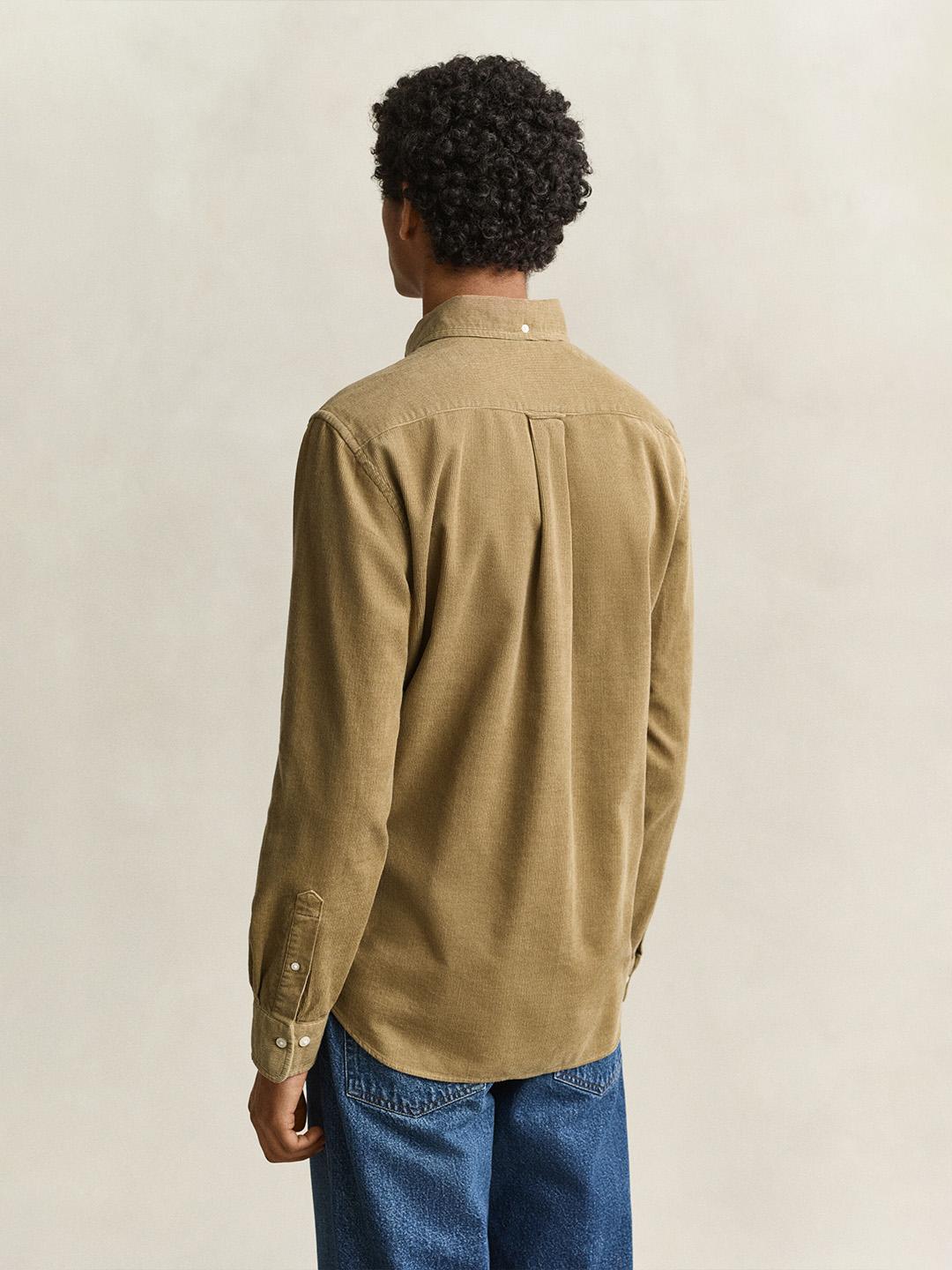 Gant Men Khaki Regular Fit Solid Corduroy Shirt