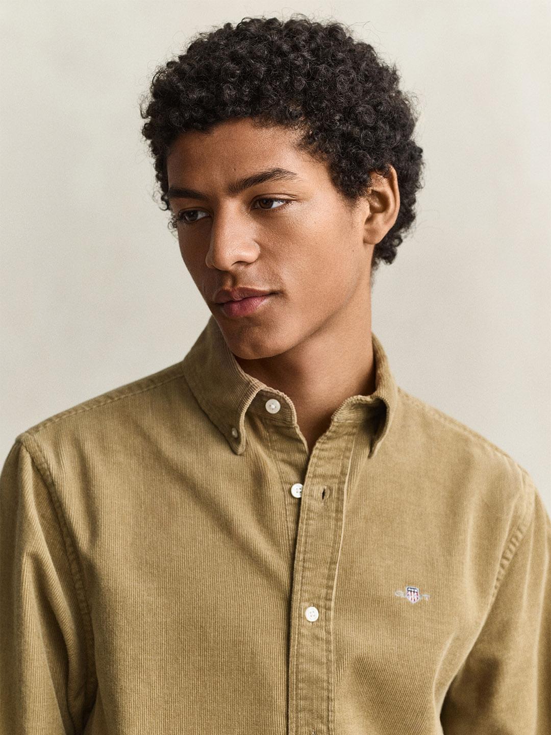 Gant Men Khaki Regular Fit Solid Corduroy Shirt
