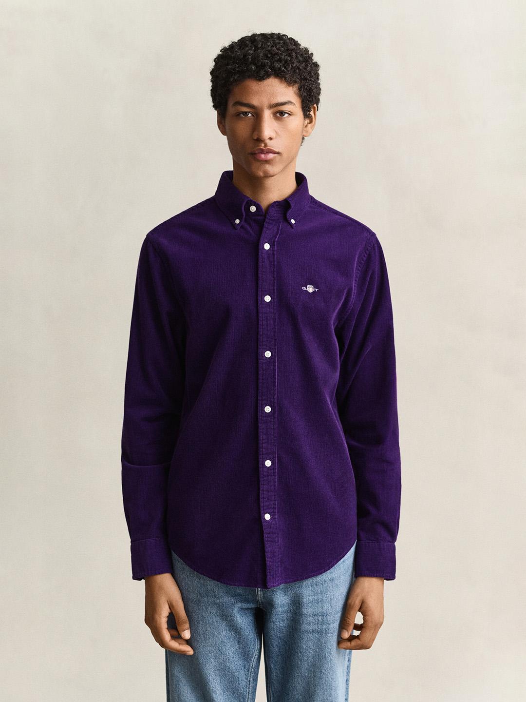 Gant Men Purple Regular Fit Solid Corduroy Shirt