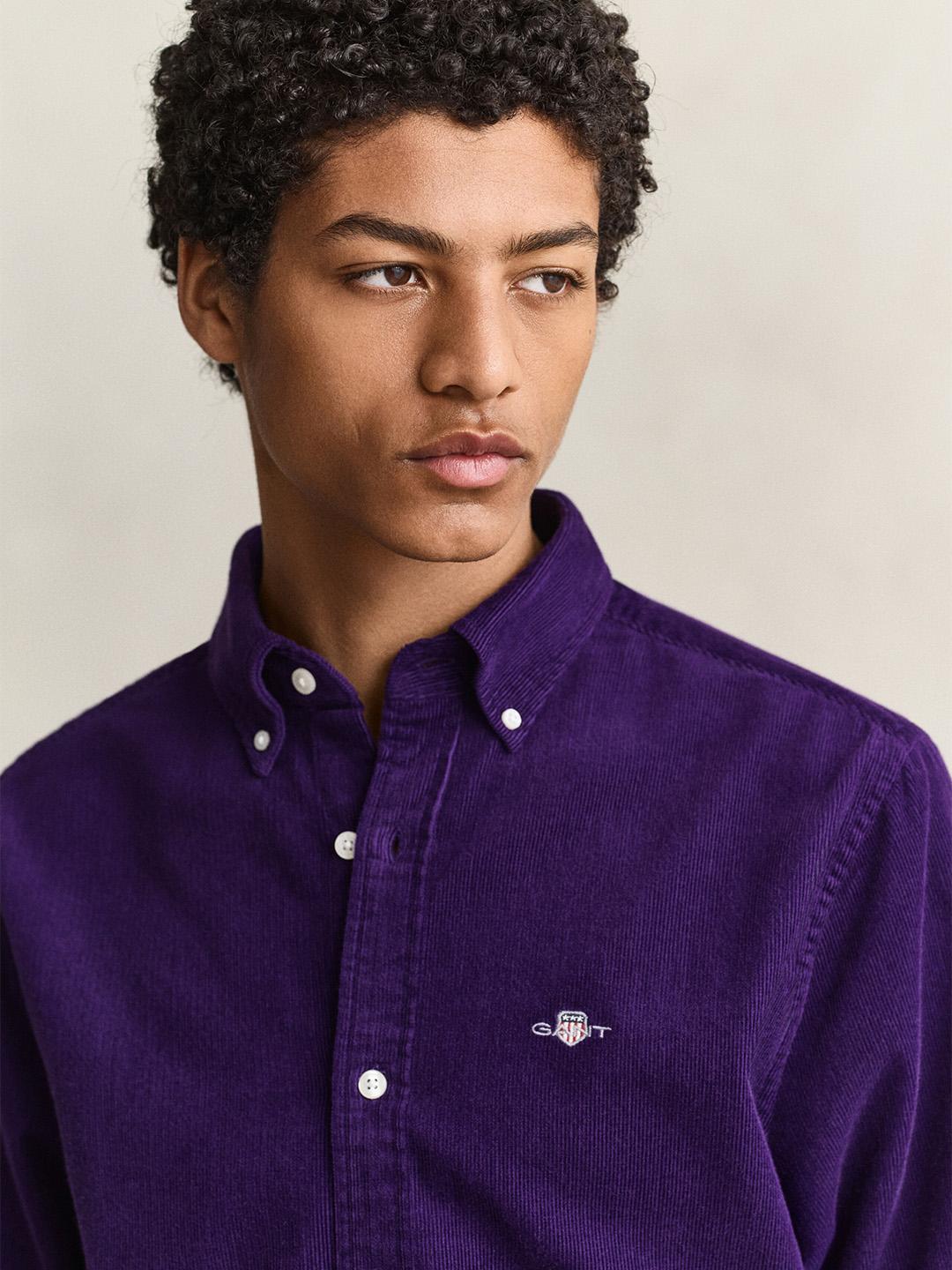 Gant Men Purple Regular Fit Solid Corduroy Shirt