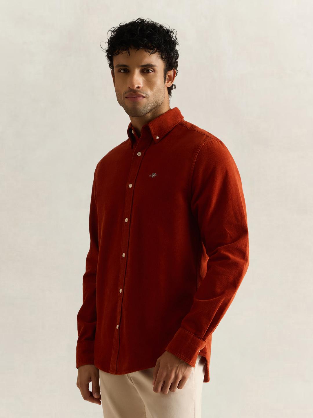 Gant Men Brown Solid Regular Fit Corduroy Shirt