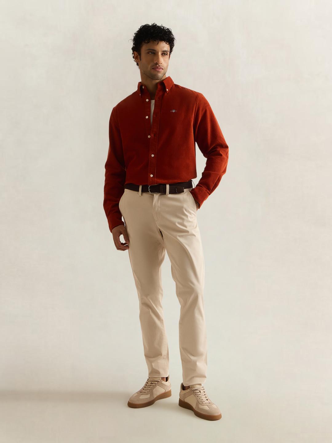 Gant Men Brown Solid Regular Fit Corduroy Shirt
