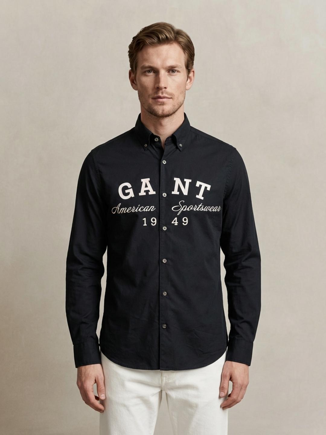 Gant Men Black Printed Regular Fit Cotton Shirt