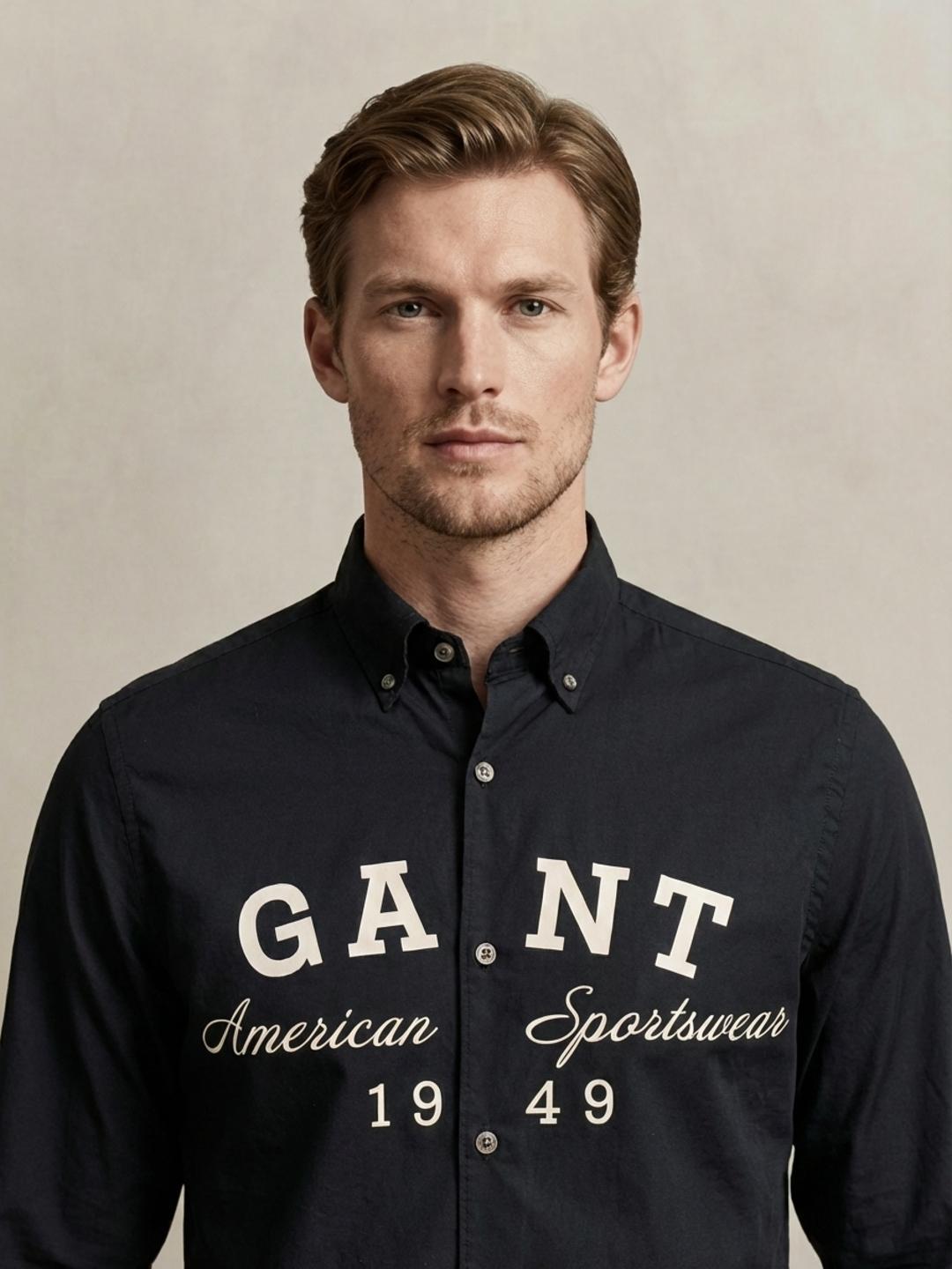 Gant Men Black Printed Regular Fit Cotton Shirt