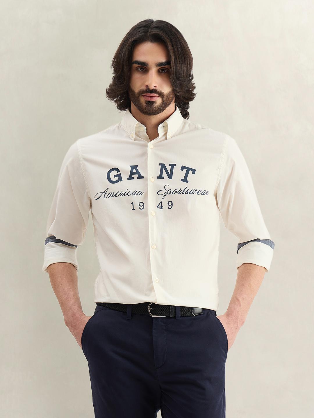 Gant Men Eggshell Printed Regular Fit Cotton Shirt