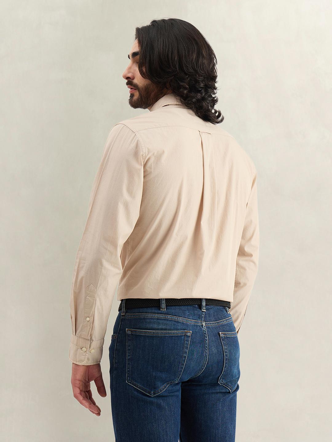 Gant Men Beige Printed Regular Fit Cotton Shirt