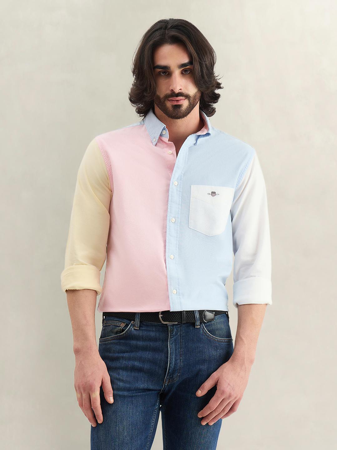 Gant Men Blue Colorblock Regular Fit Cotton Shirt