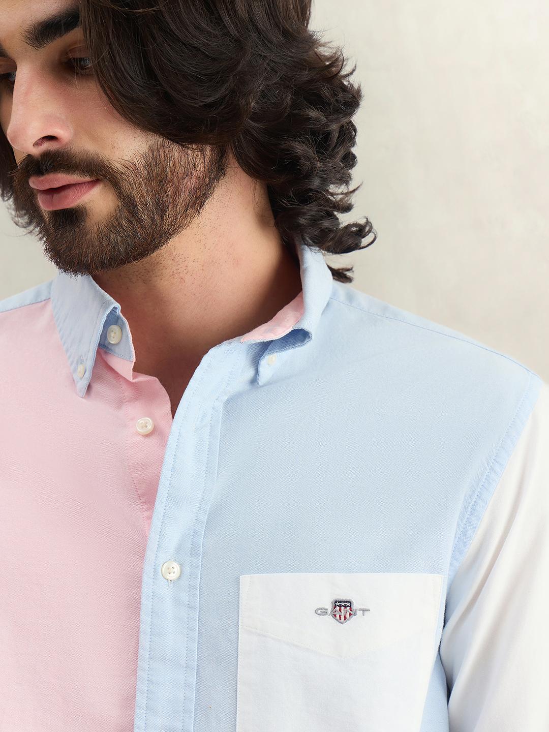 Gant Men Blue Colorblock Regular Fit Cotton Shirt