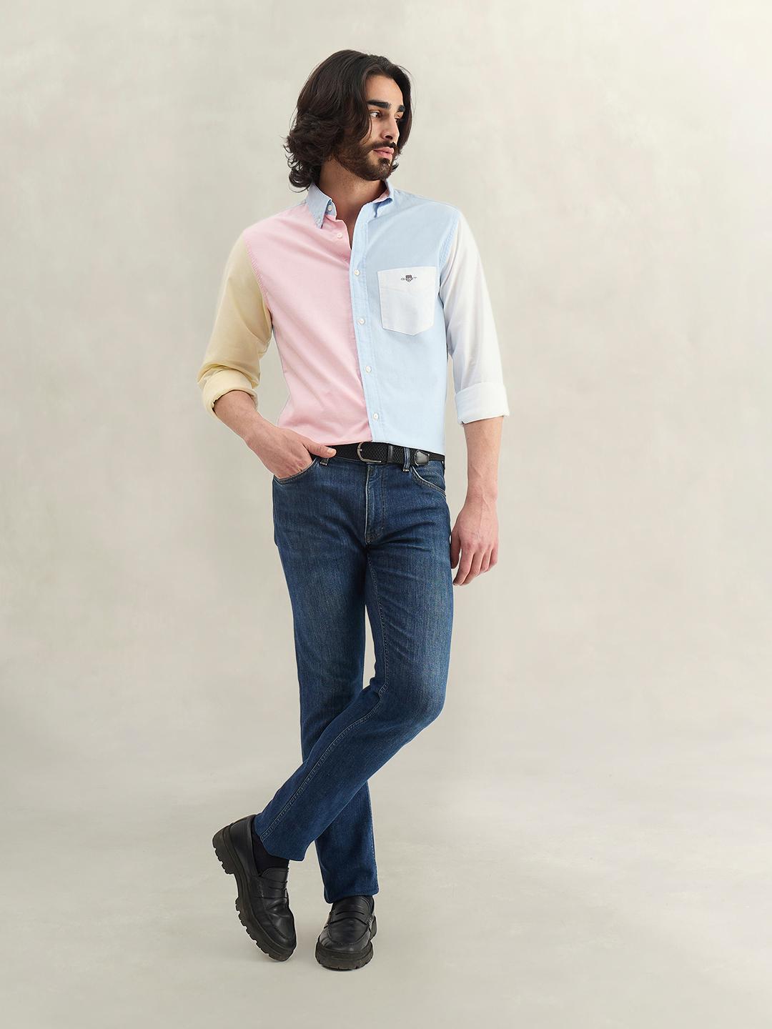 Gant Men Blue Colorblock Regular Fit Cotton Shirt
