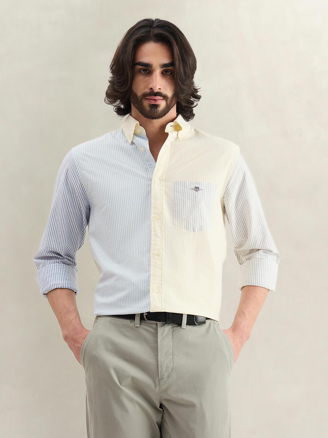 Gant Men Yellow Colorblock Regular Fit Cotton Shirt