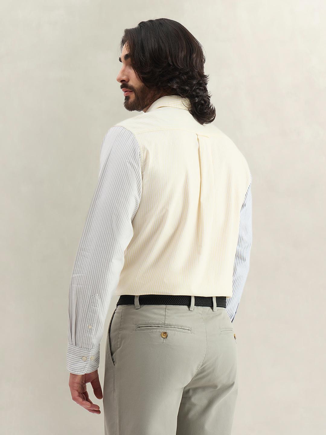 Gant Men Yellow Colorblock Regular Fit Cotton Shirt