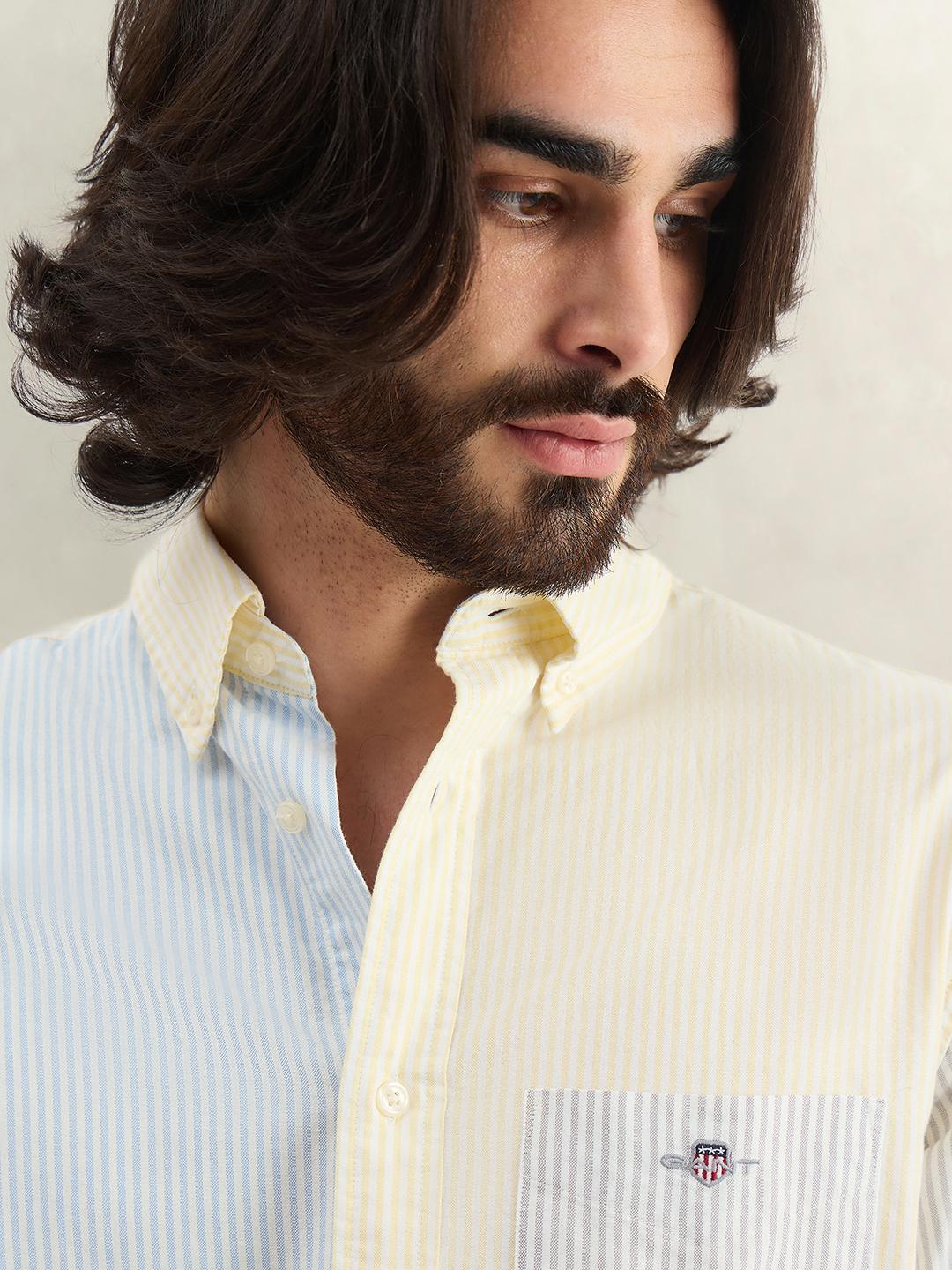 Gant Men Yellow Colorblock Regular Fit Cotton Shirt