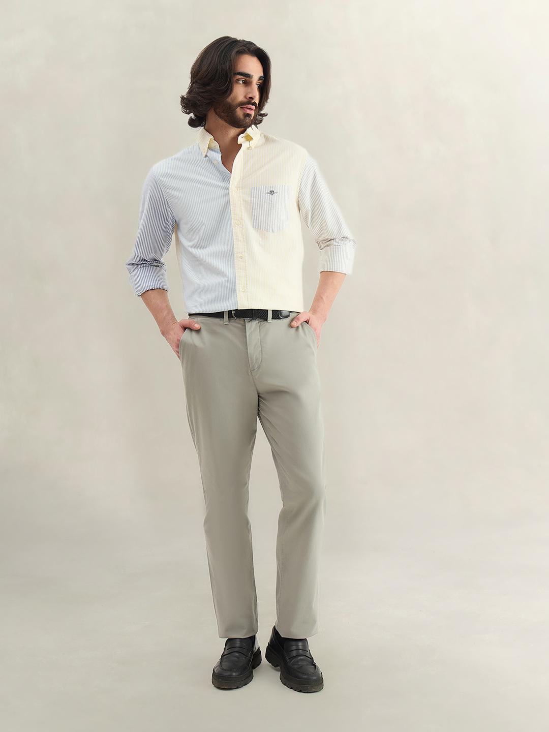 Gant Men Yellow Colorblock Regular Fit Cotton Shirt