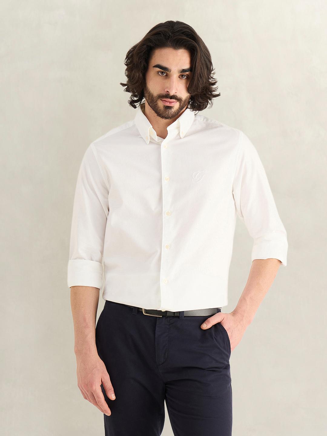 Gant Men White Solid Regular Fit Cotton Shirt