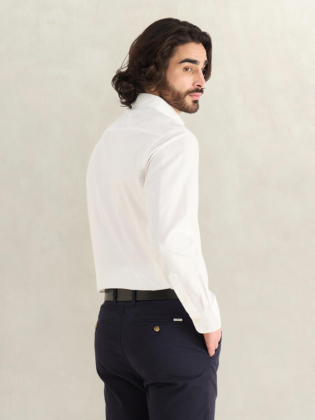 Gant Men White Solid Regular Fit Cotton Shirt