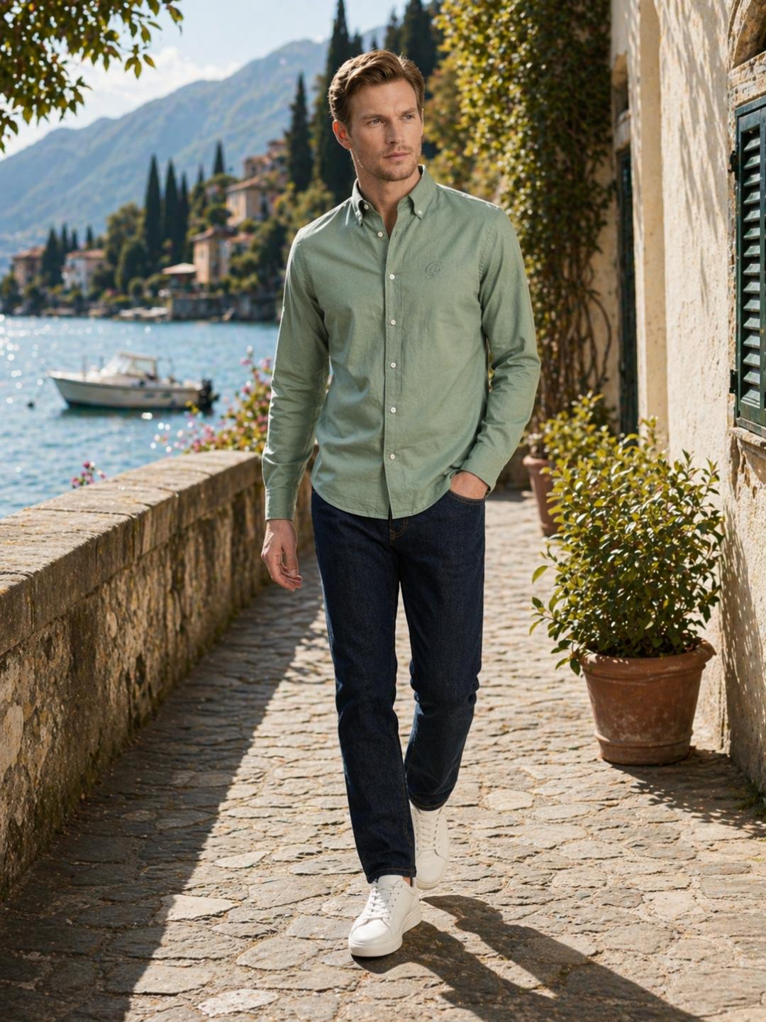 Gant Men Green Solid Regular Fit Cotton Shirt