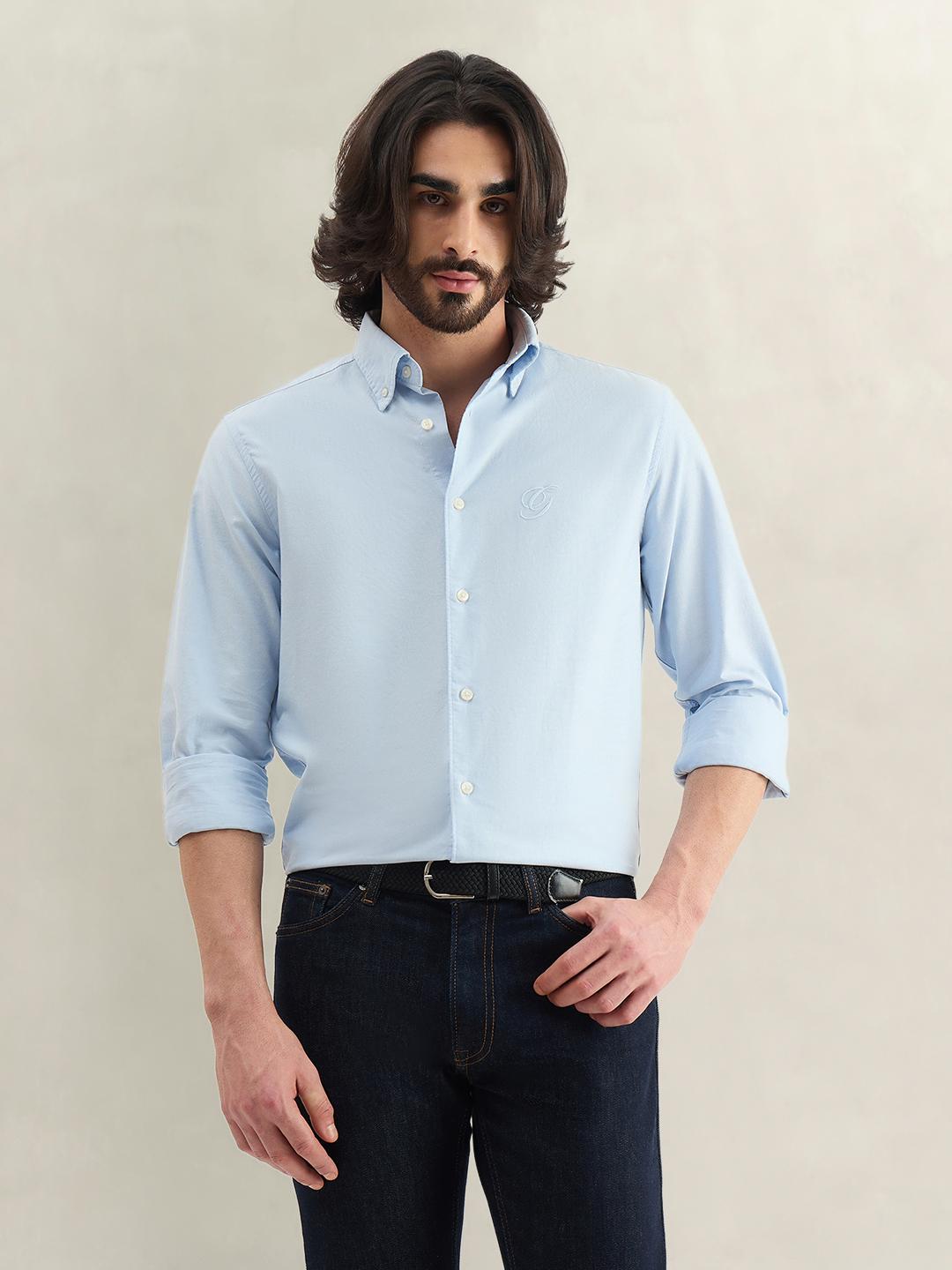 Gant Men Blue Solid Regular Fit Cotton Shirt