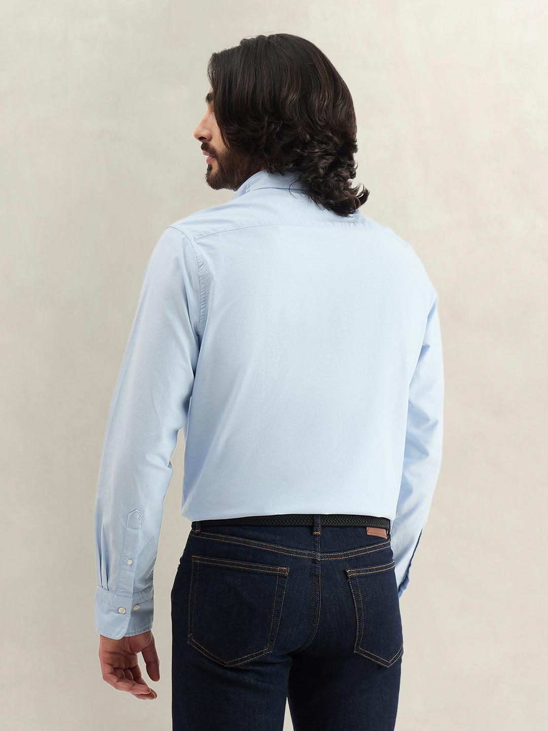 Gant Men Blue Solid Regular Fit Cotton Shirt