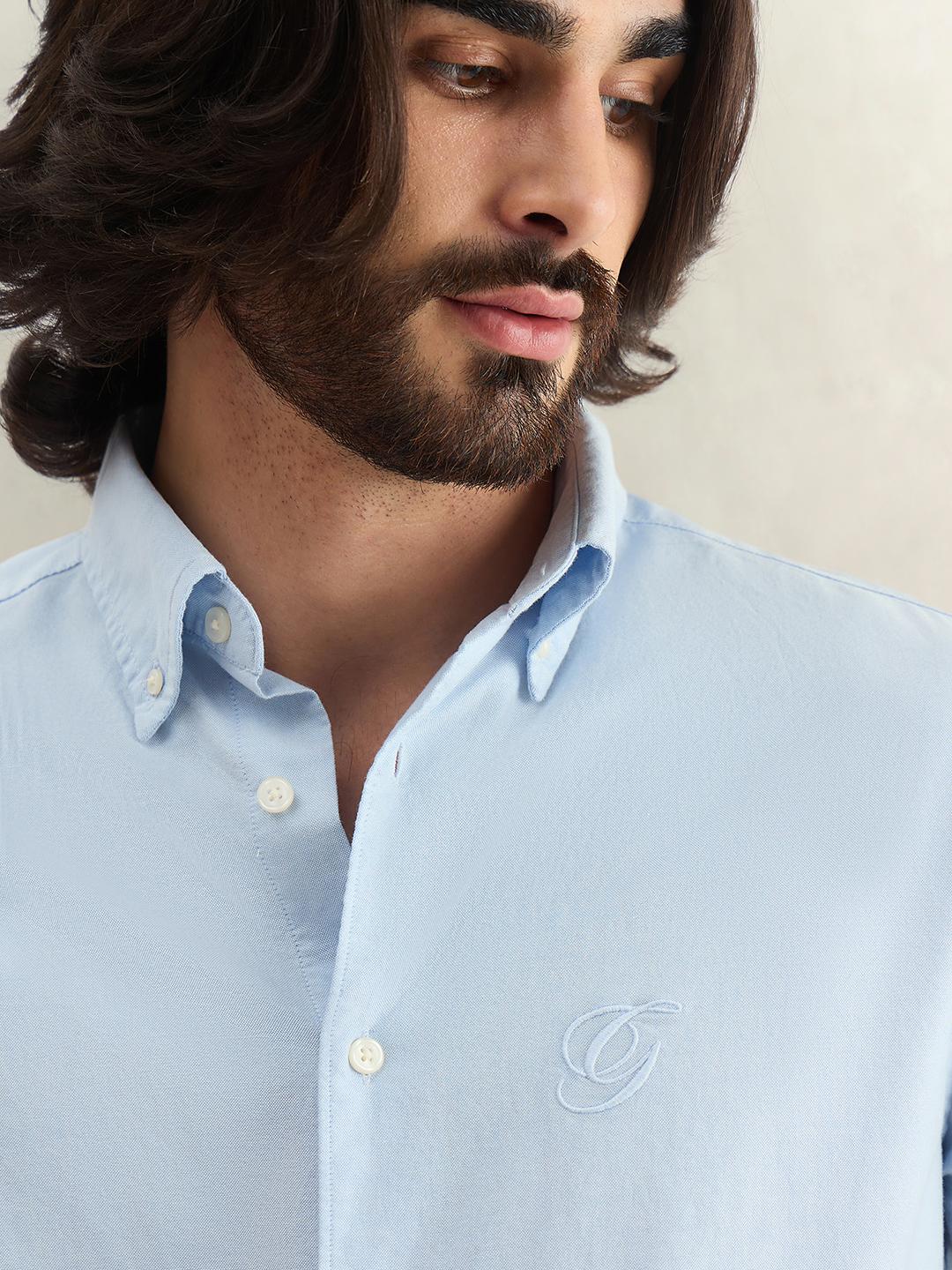 Gant Men Blue Solid Regular Fit Cotton Shirt