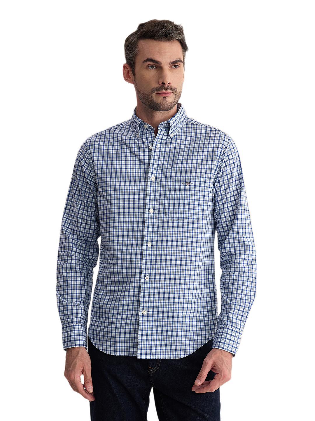 Gant Men Blue Regular Fit Checked Poplin Shirt