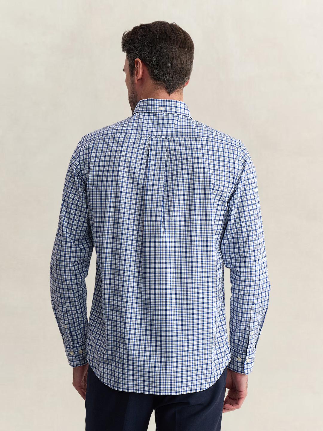 Gant Men Blue Regular Fit Checked Poplin Shirt