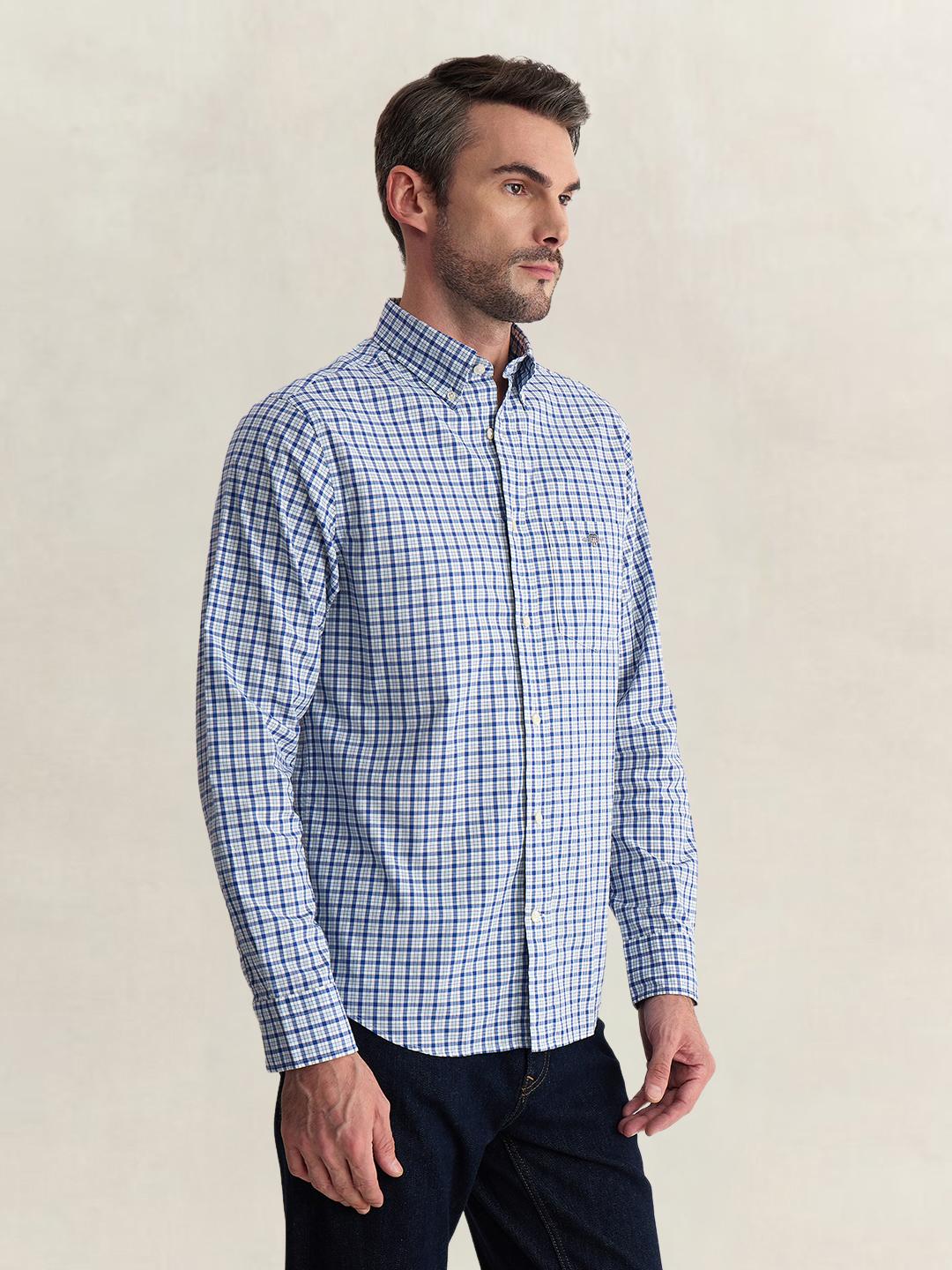 Gant Men Blue Regular Fit Checked Poplin Shirt