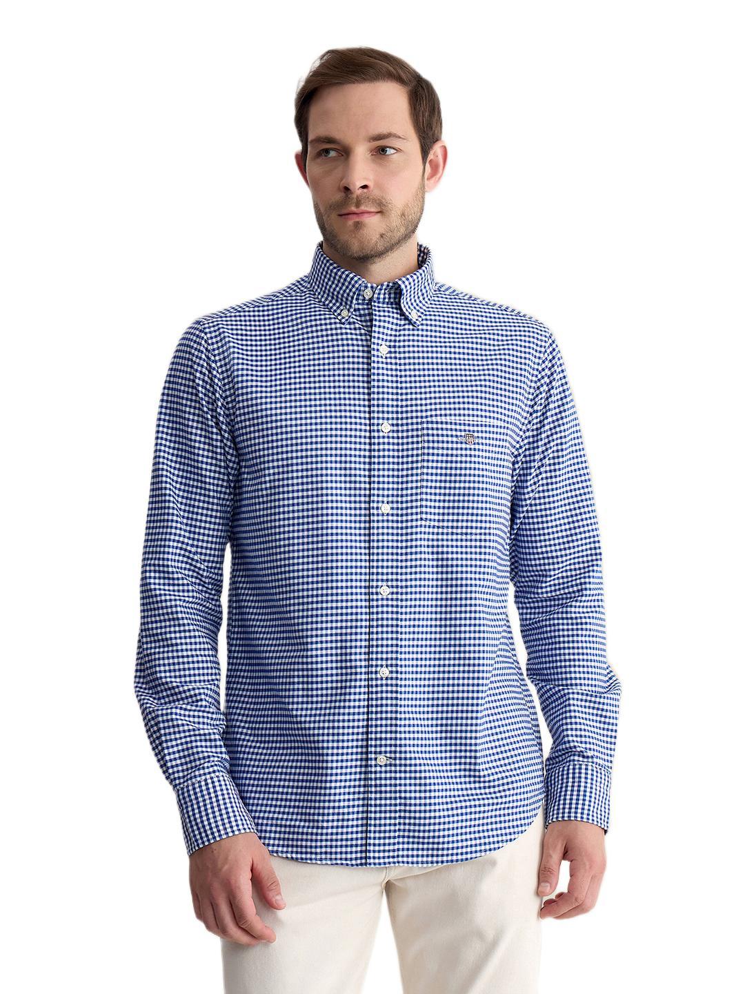 Gant Men Blue Regular Fit Oxford Check Pure Cotton Shirt