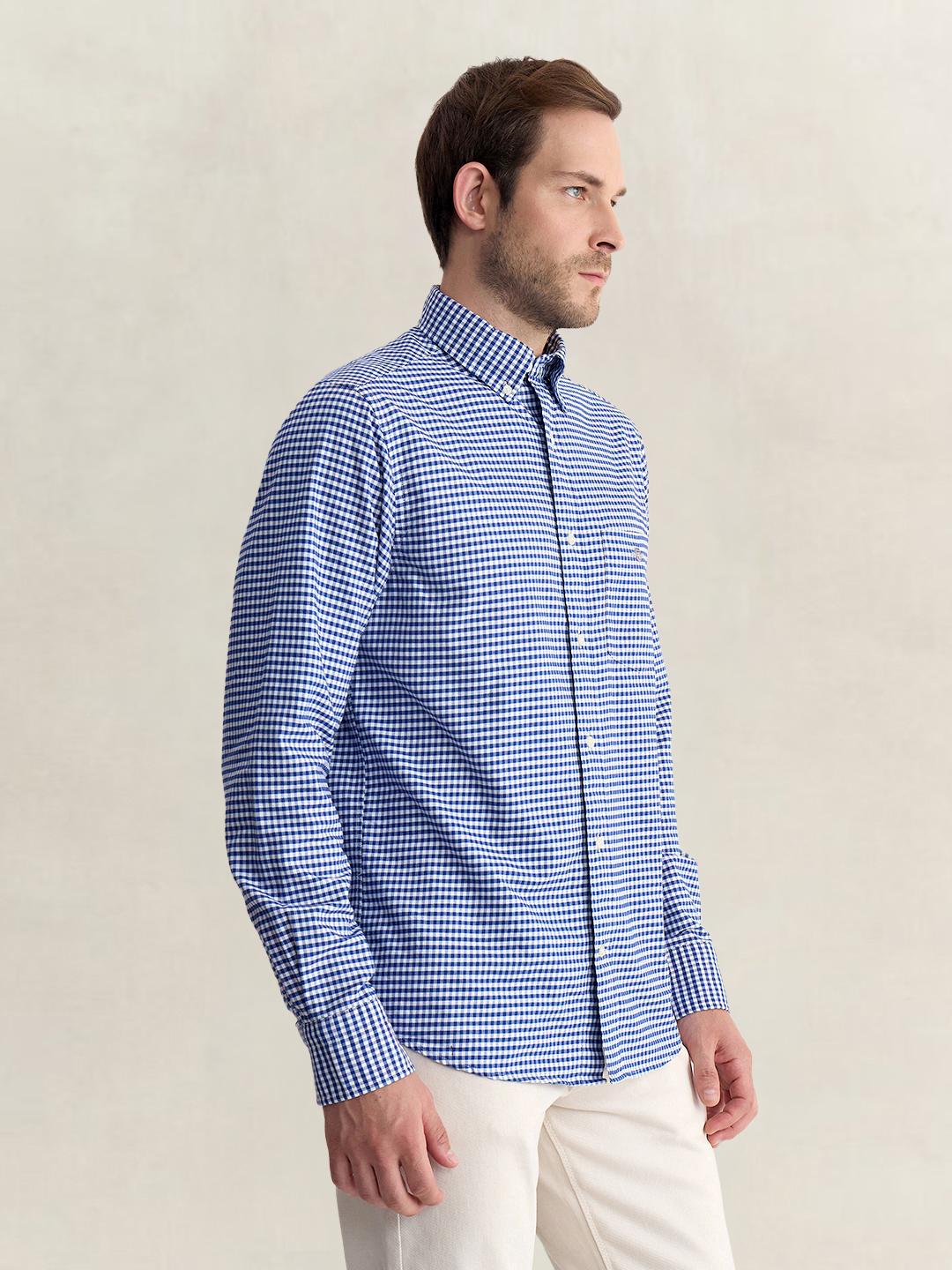 Gant Men Blue Regular Fit Oxford Check Pure Cotton Shirt