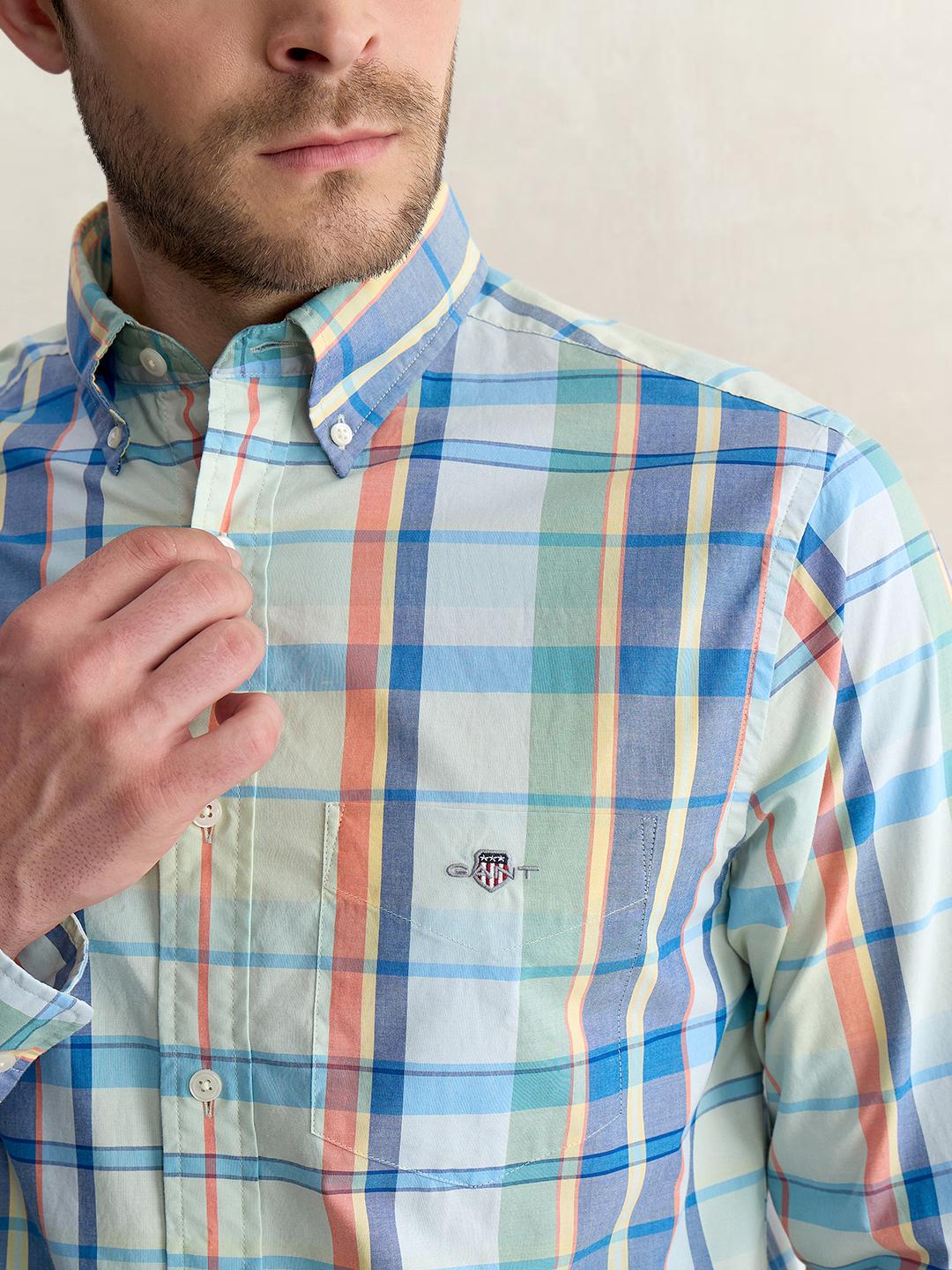 Gant Men Green Regular Fit Checked Poplin Shirt