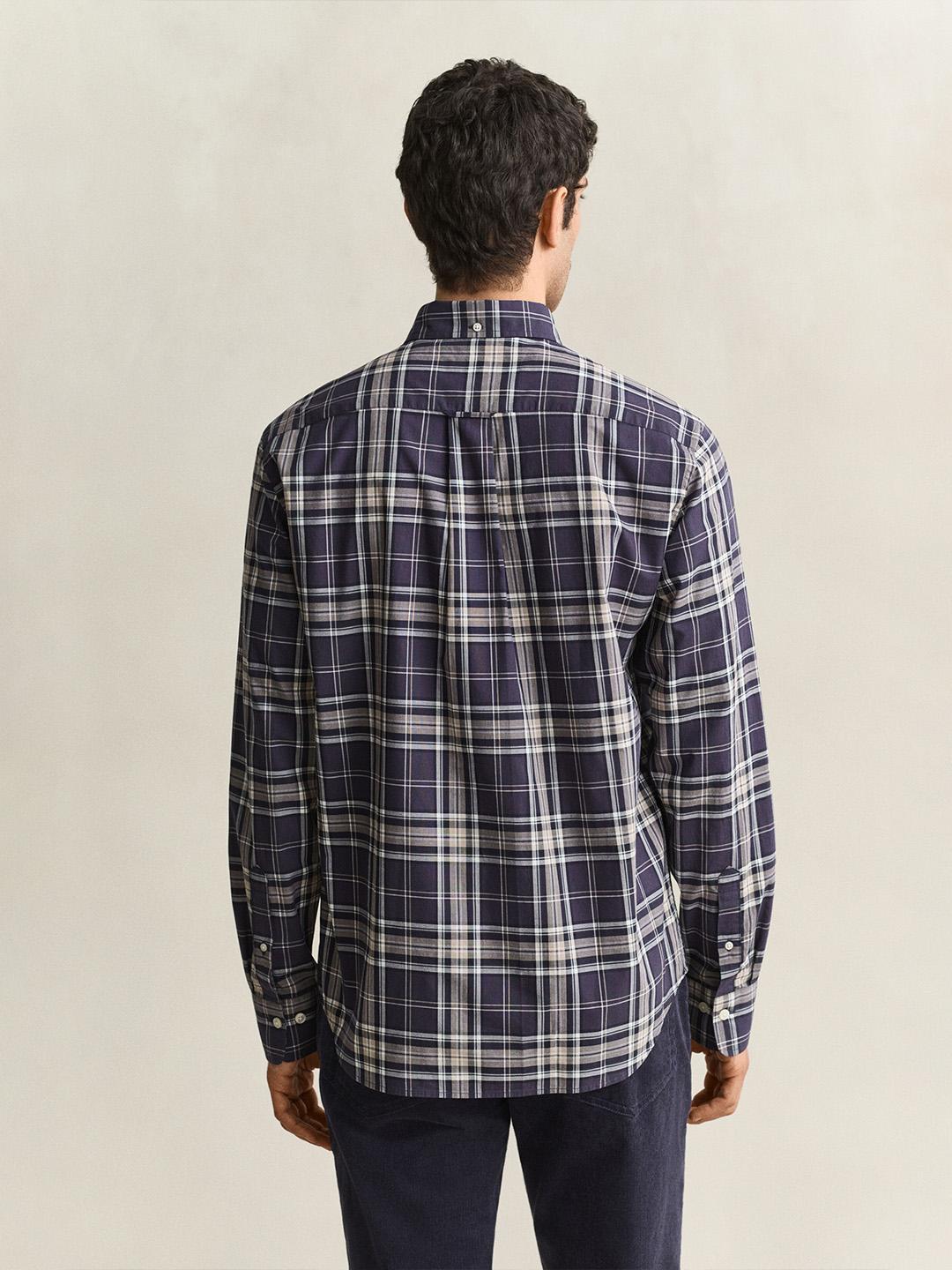 Gant Men Navy Blue Regular Fit Poplin Check Shirt