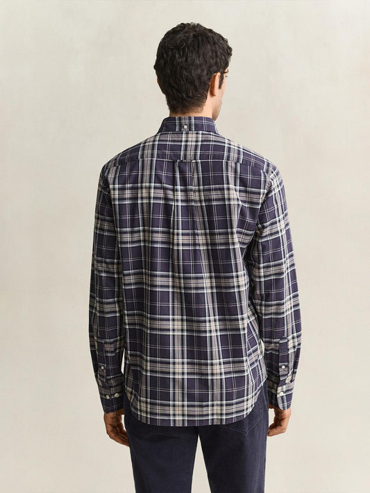Gant Men Navy Blue Regular Fit Poplin Check Shirt