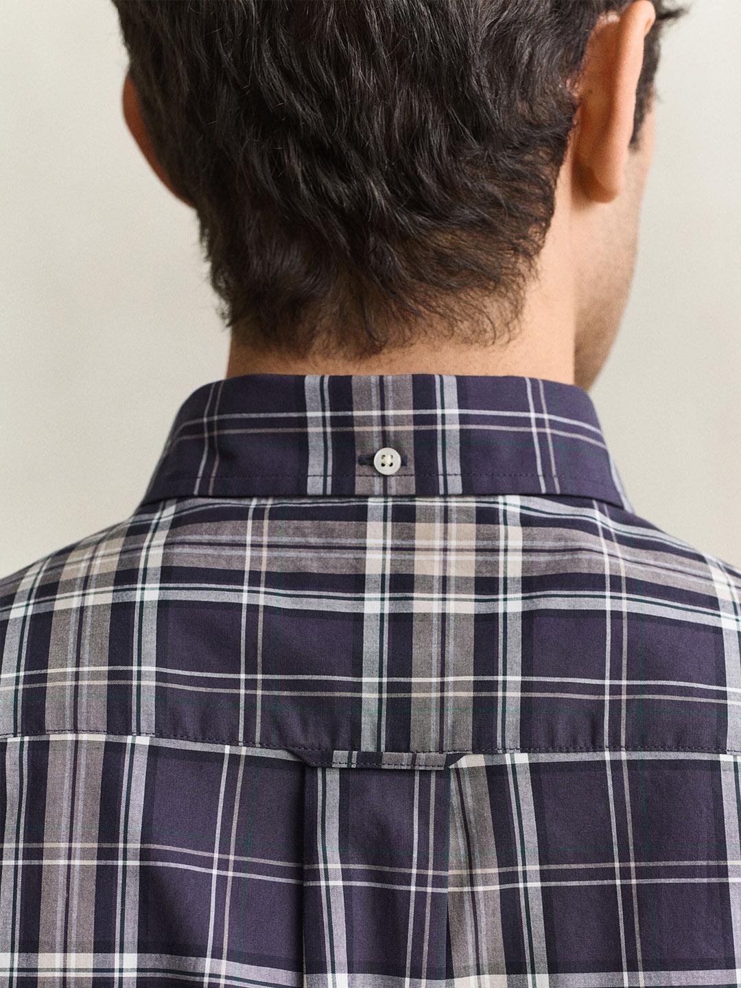 Gant Men Navy Blue Regular Fit Poplin Check Shirt