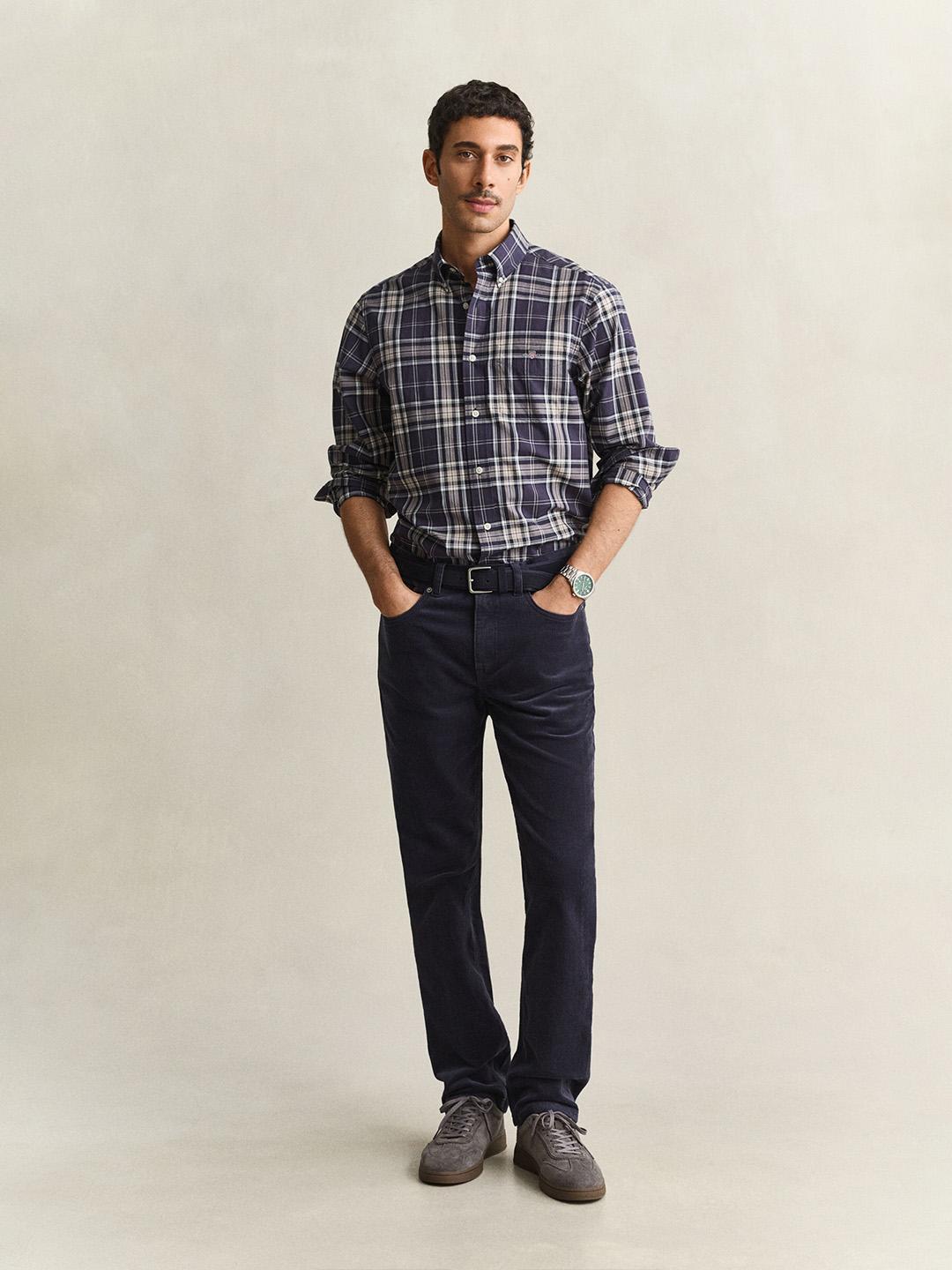Gant Men Navy Blue Regular Fit Poplin Check Shirt