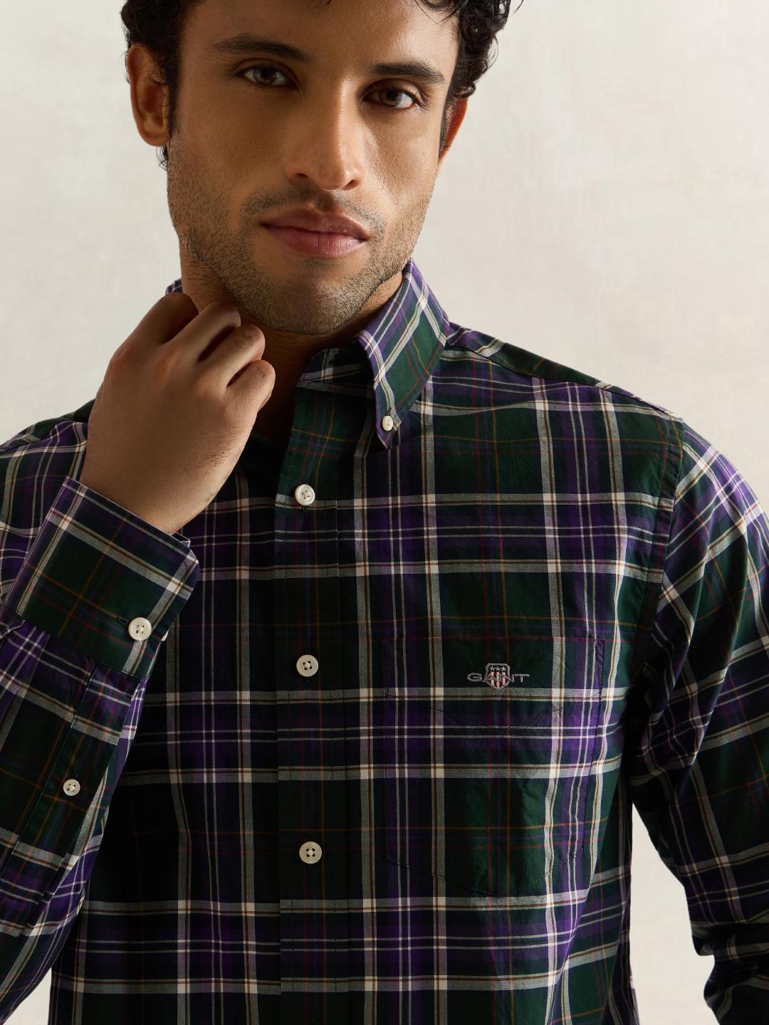 Gant Men Green Checked Regular Fit Poplin Shirt