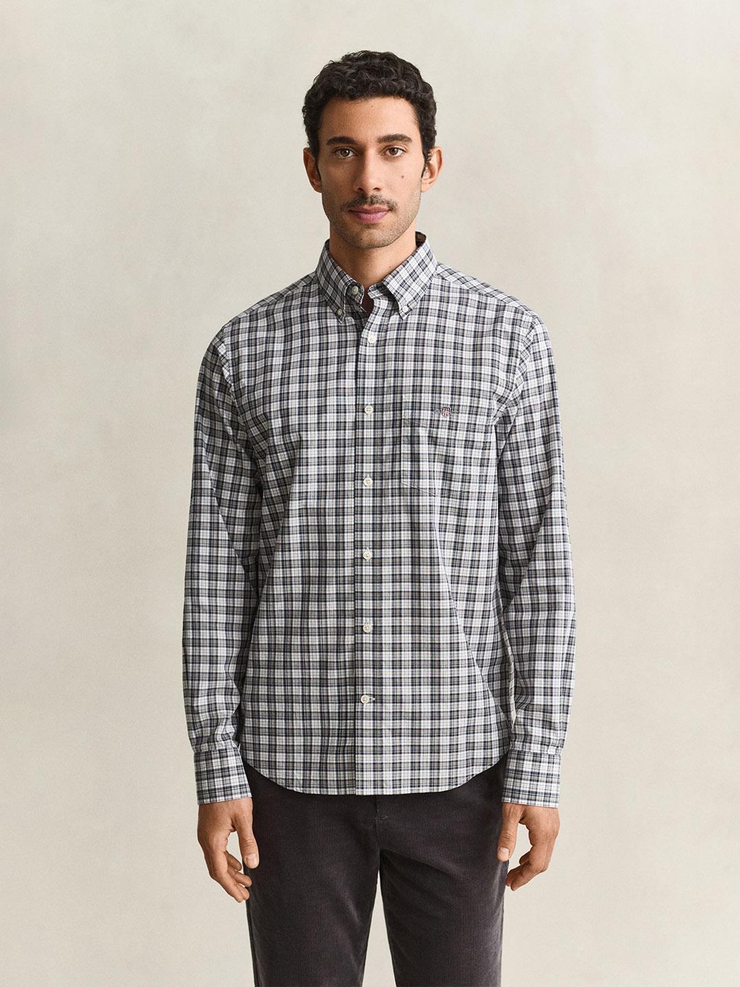Gant Men Grey Regular Fit Poplin Check Shirt