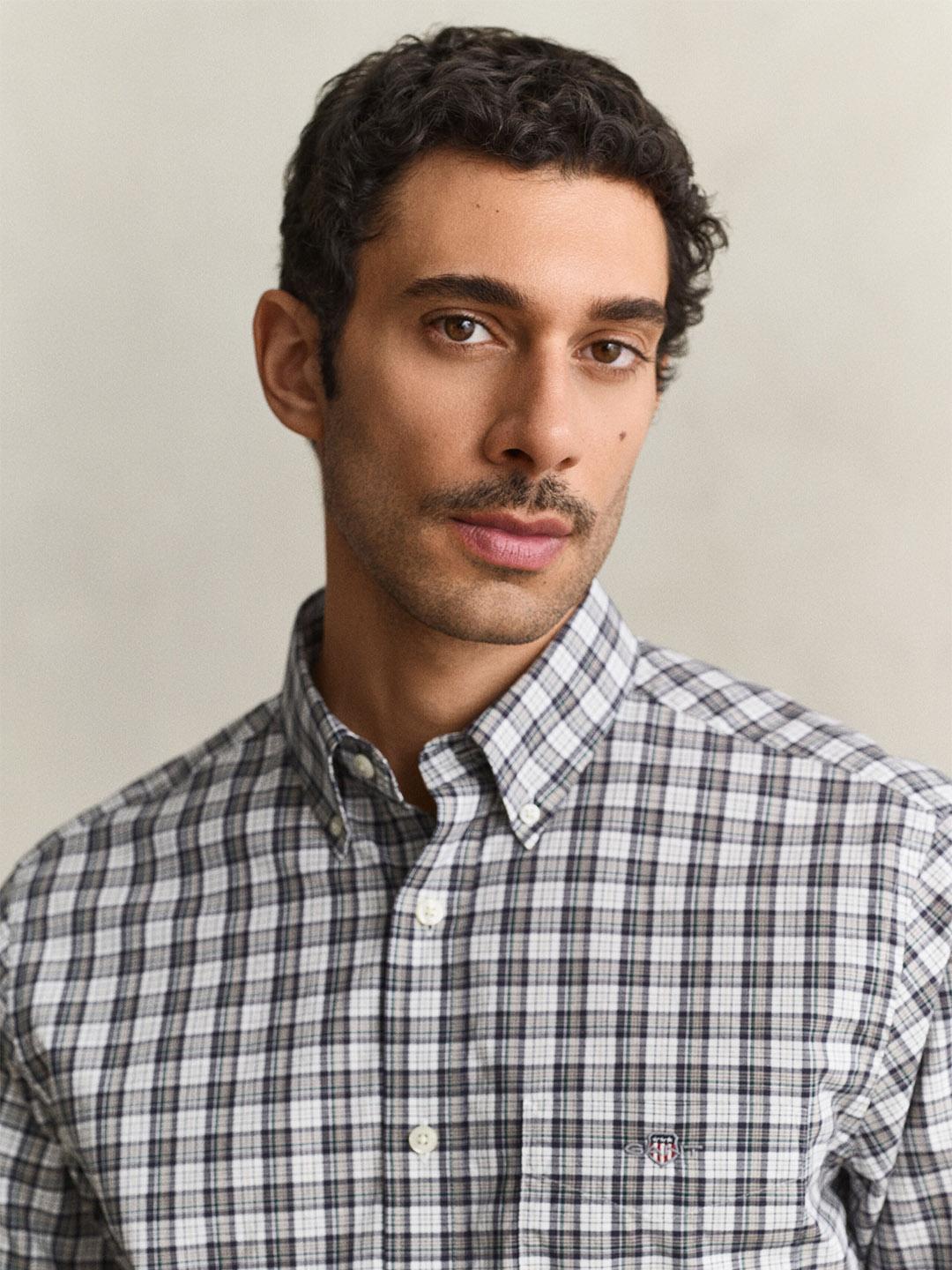 Gant Men Grey Regular Fit Poplin Check Shirt
