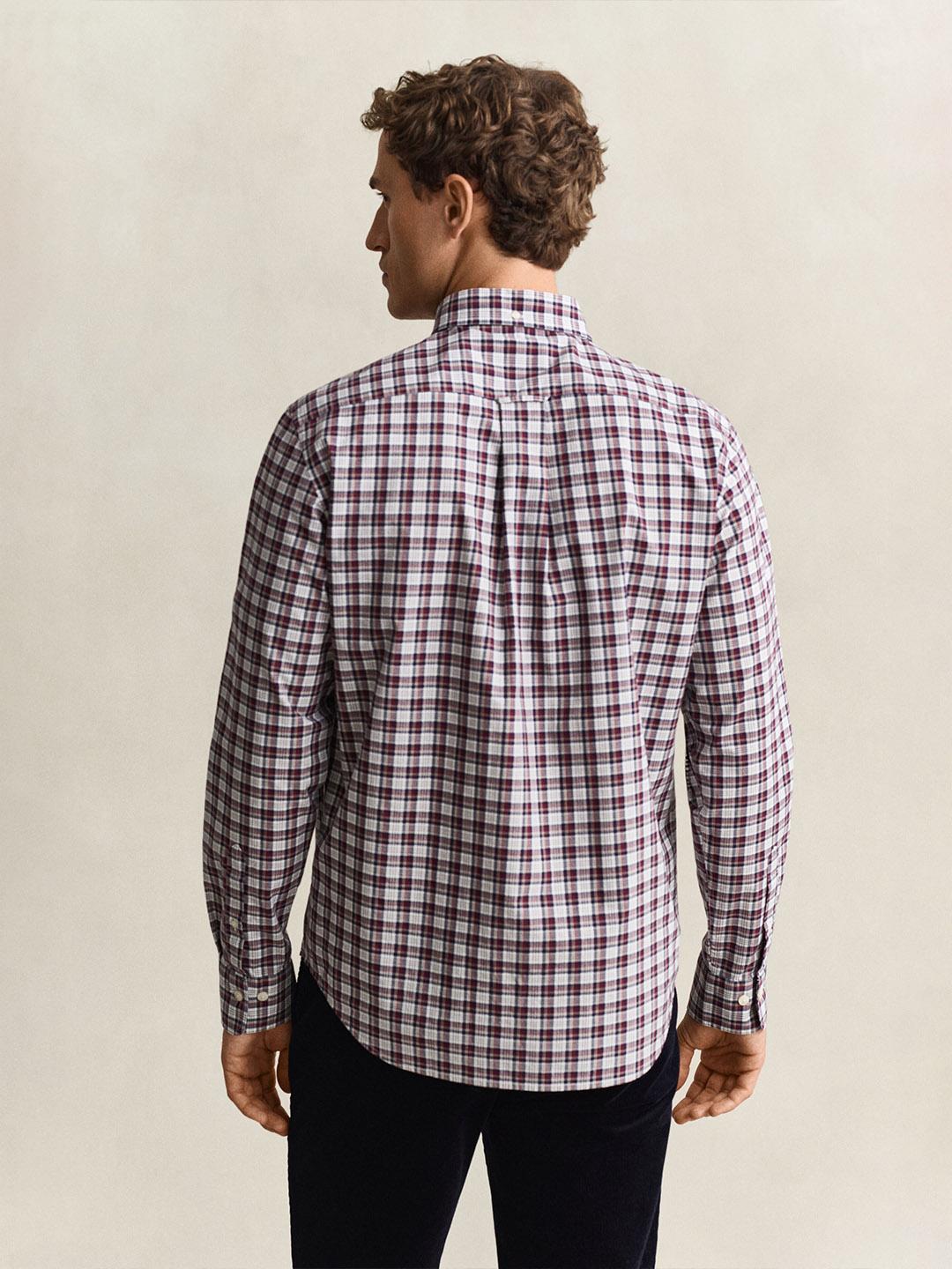 Gant Men Wine Regular Fit Poplin Check Shirt
