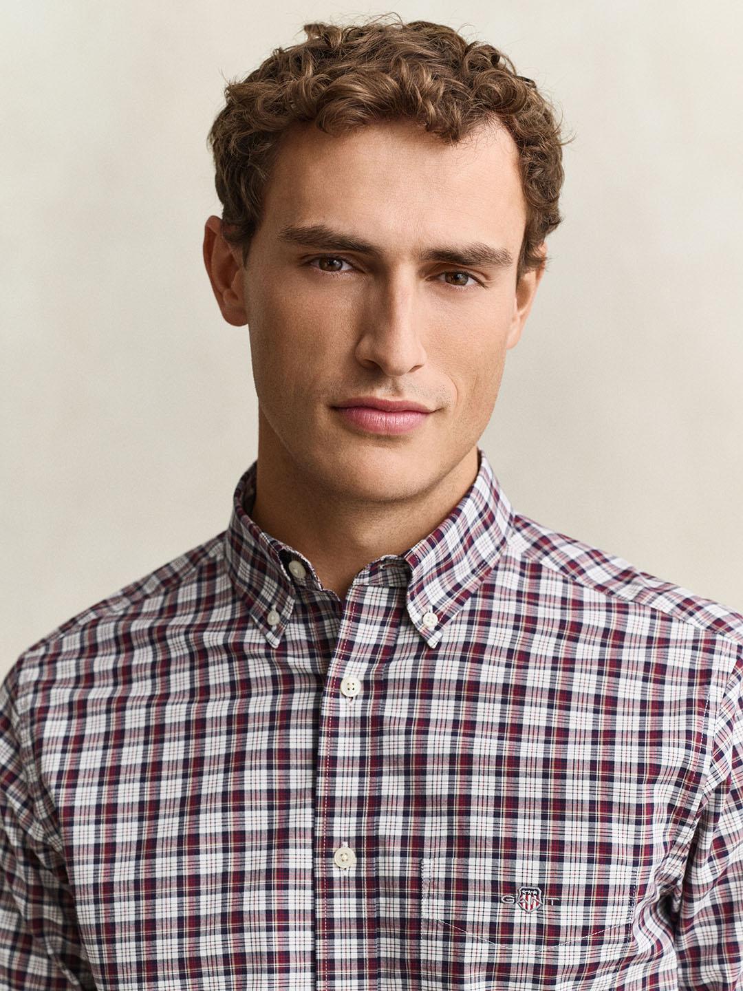 Gant Men Wine Regular Fit Poplin Check Shirt