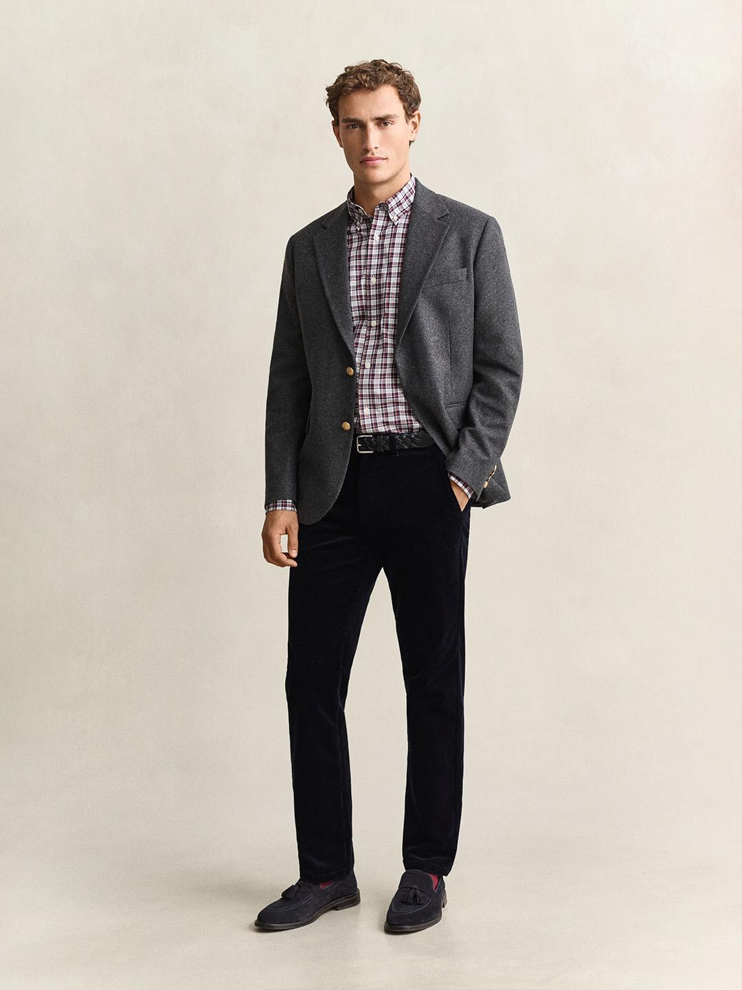 Gant Men Wine Regular Fit Poplin Check Shirt
