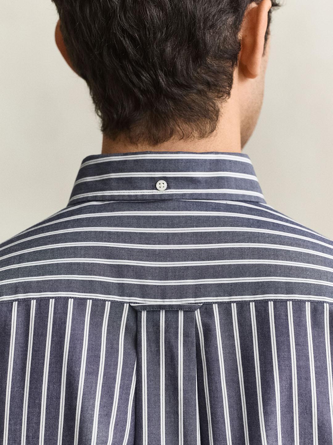 Gant Men Blue Striped Regular Fit Poplin Shirt