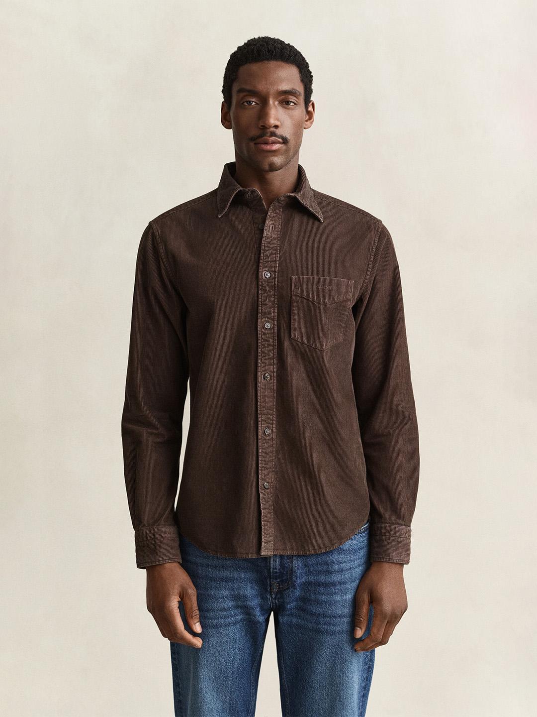 Gant Men Brown Solid Regular Fit Cotton Shirt