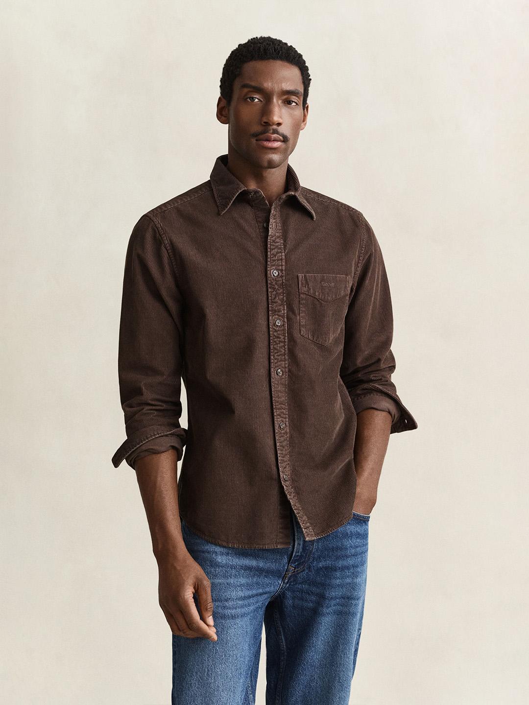Gant Men Brown Solid Regular Fit Cotton Shirt