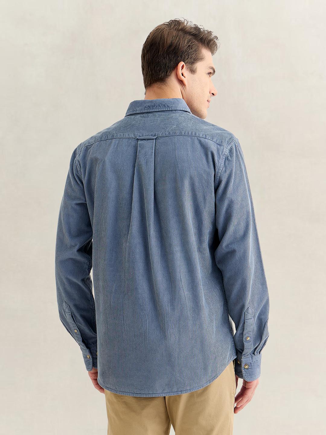 Gant Men Blue Regular Fit Solid Corduroy Shirt