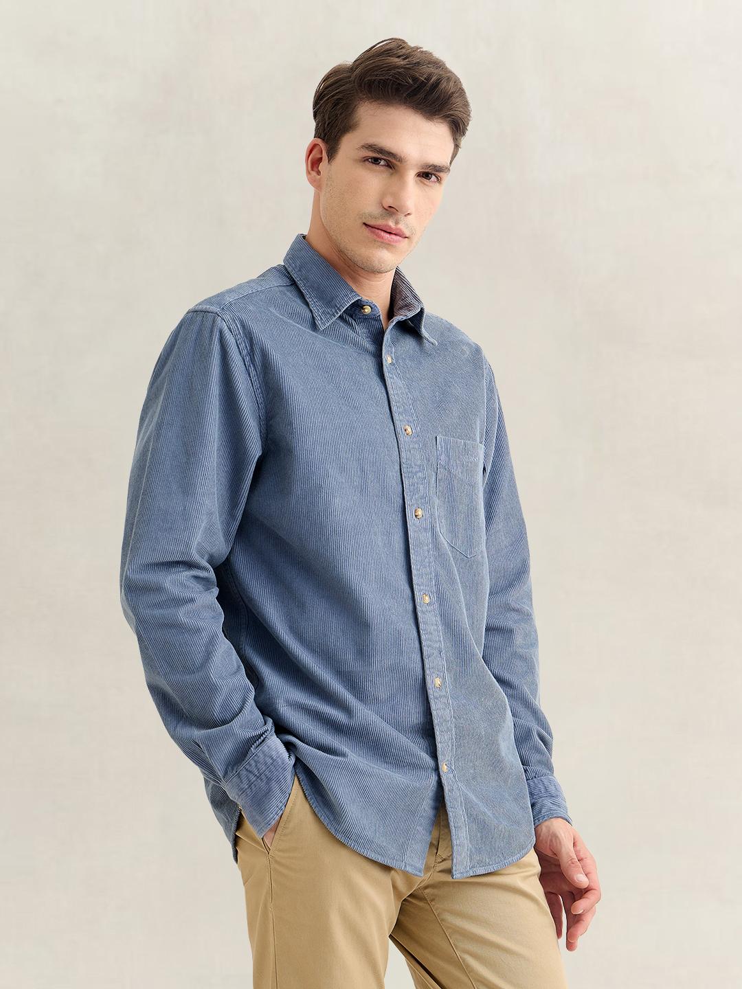 Gant Men Blue Regular Fit Solid Corduroy Shirt