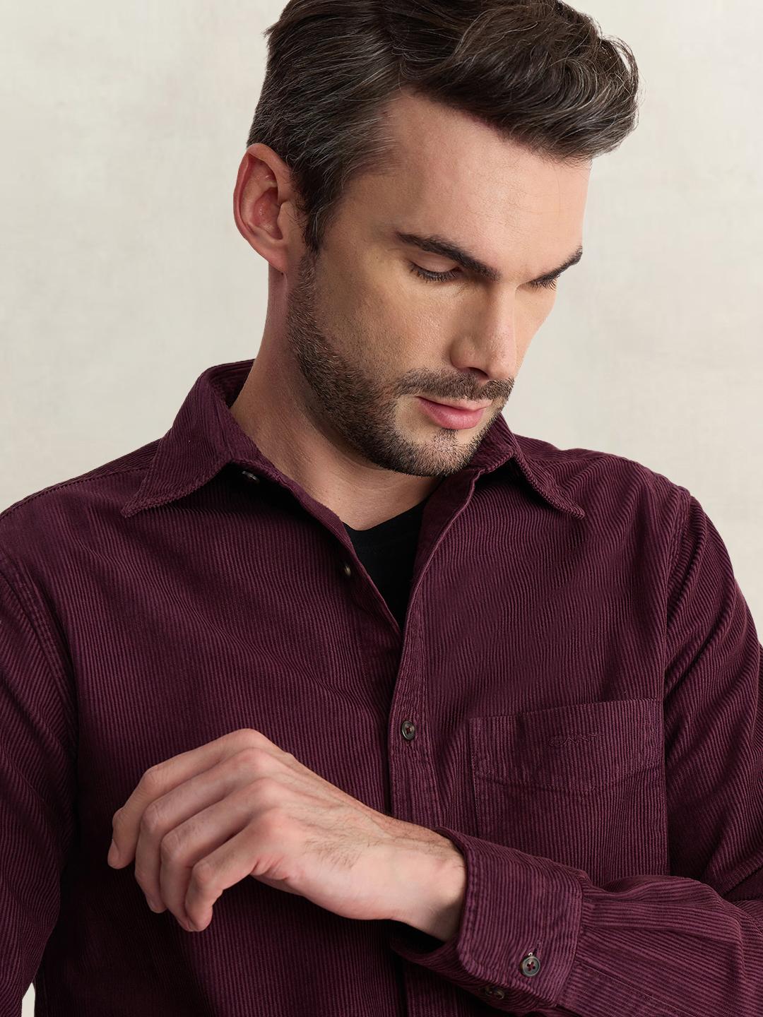 Gant Men Wine Regular Fit Solid Pure Cotton Shirt