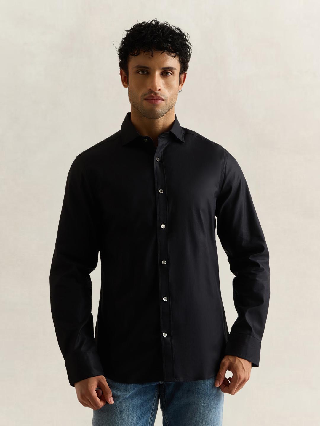 Gant Men Black Solid Slim Fit Cotton Shirt