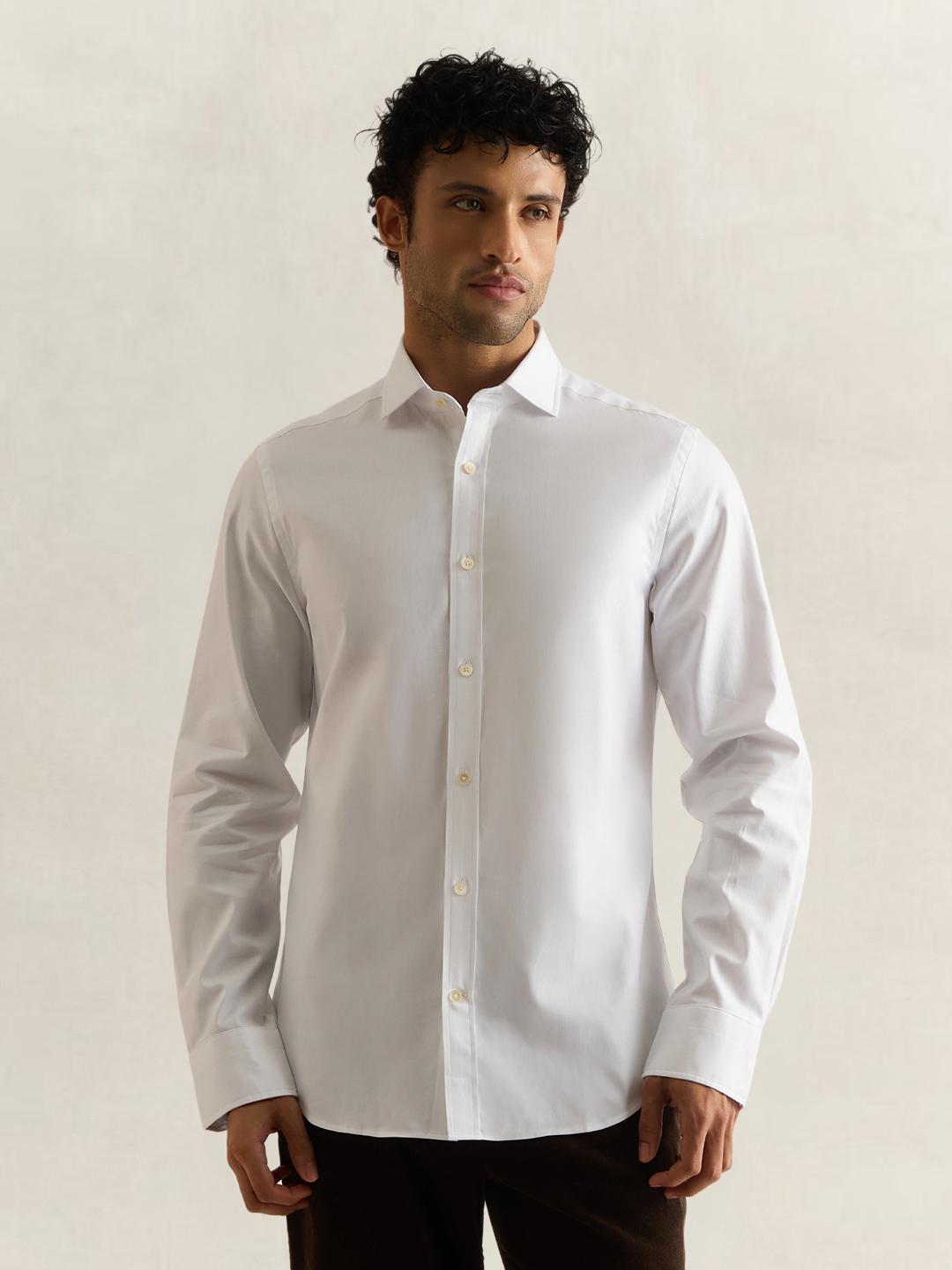 Gant Men White Solid Slim Fit Cotton Shirt